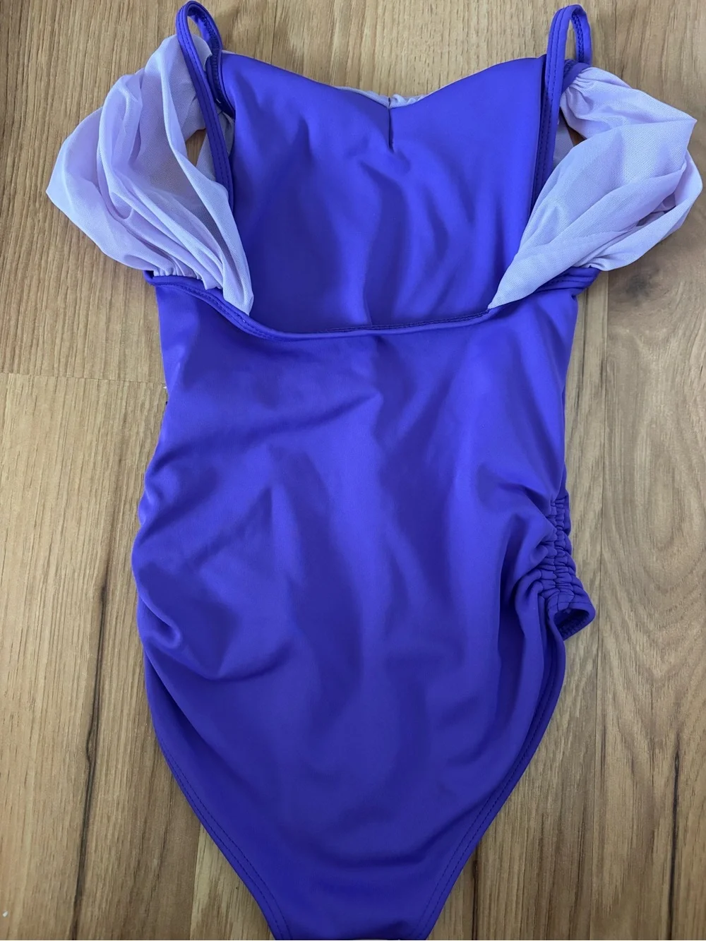 Tiger Friday Girls Purple leotard with Light Lavender Ruffle Sleeves